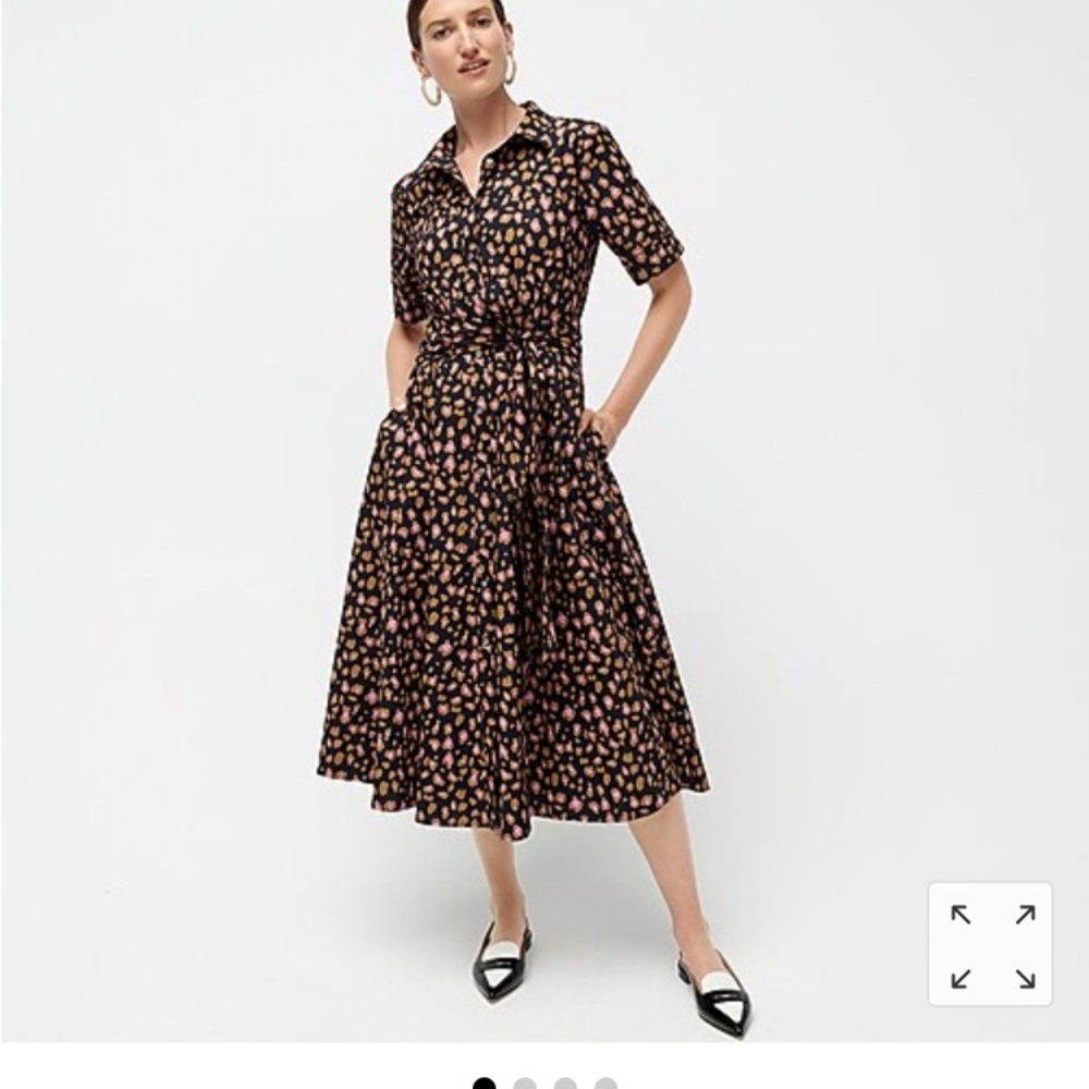 J Crew Tie Waist Short Sleeve Shirtdress in Leopard
